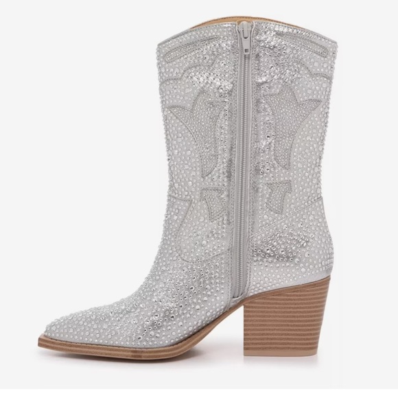 NWOT Crown Vintage Silver Cowgirl 7 Boots Western Rodeocore Festival Glam glitz - Picture 4 of 15